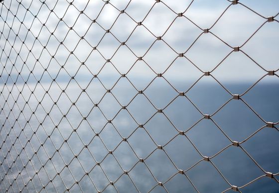 60° जाल खोलने के कोण और भवन सुरक्षा के लिए गैल्वेनाइज्ड फ़िनिश के साथ कोमलता स्टेनलेस स्टील रस्सी वायर मेश