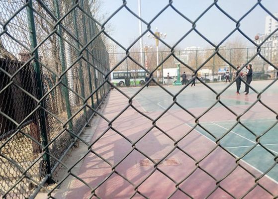 खेल के मैदानों के लिए पीवीसी लेपित काले जस्ती चेन लिंक बाड़
