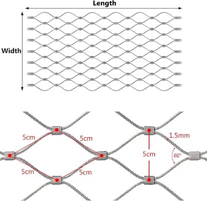 पक्षी पंछीघर सुरक्षा संरक्षण के लिए लचीला स्टेनलेस स्टील केबल जाल
